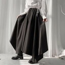 超ワイド ボトムス パンツ キュロット レディース ロング丈 ブラック 黒 秋 大きいサイズ S M L XL 2XL ウエストゴム 個性的 モード系 スカーチ...