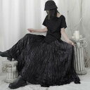 スカート ロングスカート レディース 春 秋 ブラック 黒 プリーツ ロング丈 マキシ丈 Aライン 個性的 くしゅくしゅ ボトムス かわいい カジュアル おしゃれ かっこいい お洒落 クール 存在感 ダーク モノトーン 大人女子 大人可愛い S M L 10代 20代 休日 お出かけ デート 韓