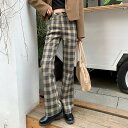 パンツ レディース フレアパンツ ブーツカット チェック 茶色 ブラウン 裾フレア 大人可愛い かっこいい おしゃれ レトロ ガーリー ボトムス ハイウエスト ...