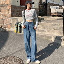 パンツ Gパン デニム デニムパンツ レディース ボトムス ワイド ワイドパンツ フルレングス ハイウエスト ブルー ライン 春 夏 秋 冬 大人 おしゃれ 可...
