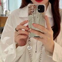 スマホケース スマホカバー ミラー 鏡面 ハート ロゴ シルバー メタリック チェーン 落下防止 ホールド 可愛い おしゃれ アクセサリー 携帯ケース 携帯カバー iphone 7 8 SE2 iphone 7plus 8plus iphone X XS XR XS MAX iphone 11 11Pro MAX iphone 12 12Pro MAX 12mini ケー