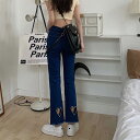 パンツ Gパン デニム デニムパンツ レディース ボトムス フレアパンツ ハイウエスト ハート 青 ブルー 春 夏 秋 冬 大きいサイズ 大人 おしゃれ 可愛い かっこいい 大人女子 カジュアル お洒落 ストリート 大人カジュアル インスタ映え 古着 ヴィンテージライク シンプル マ