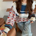 ニット レディース トップス 重ね着 ルーズ ラウンドネック レトロ ガーリー 大きいサイズ 長袖 おしゃれ 柄 レトロ 白 カジュアル 可愛い オーバーサイズ 大きめ ゆったり マニッシュ こなれ感 S M L XL 2XL 3XL コーデ 通勤 学生 白 10代 20代 30代 春 秋 冬 トレンド イ