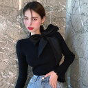 2色 トップス ニットセーター プルオーバー 長袖 トランペットスリーブ 秋 アプリコット 白 ブラック 黒 スリム カジュアル シンプル きれいめ 大人可愛い 上品 エレガント 大人女子 大人カジュアル こなれ感 おしゃれ かわいい お洒落 10代 20代 30代 40代 フリーサイズ ワ