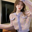 2色 ニット トップス カーディガン レディース 個性的 おしゃれ ピンク パープル パステルカラー 華やか 大人可愛い ショート丈 もこもこ ふわふわ 春 秋...