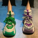 2色 スニーカー ローカット シューズ レディース レースアップ 靴 紫 緑 パープル グリーン ラバーソール かわいい かっこいい おしゃれ フラット デイリ...