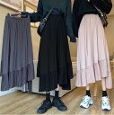 3色 スカート ロングスカート ロング プリーツ プリーツスカート アシメ アシンメトリー フレア ワンサイズ レディース グレー ブラック アプリコット 灰色...