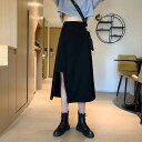 スカート レディース ミディアム丈 スリット Aライン ハイウエスト 春 ブラック 黒 無地 シンプル カジュアル かわいい おしゃれ こなれ感 キュート お洒...