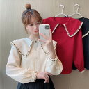 シャツ ブラウス ビックカラー 長袖 トップス レディース 甘め ガーリー 大人可愛い キュート ラブリー 上品 袖あり 前開き ステッチ 春 秋 コーデ ホワイト ブラック レッド 白 黒 赤 春 秋 冬 スプリング オータム ウインター セレブ カワイイ おしゃれ デート お出かけ 存