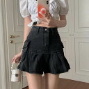デニムスカート ミニスカート ボトムス レディース フレア プリーツ 切り替え ブラックデニム 黒 無地 Aライン スカート ボトムス 韓国 アシンメトリー ポケット ハイウエスト ミニ セクシー かっこいい 春 夏 秋 冬 大人可愛い おしゃれ 可愛い カジュアル お洒落 ストリー