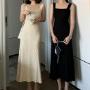 ニット ワンピース レディース ロング丈 ミドル丈 リブ ノースリーブ 袖なし ジャンパースカート Iライン 大人可愛い かっこいい 襟なし 白 黒 ワンピ 部...