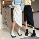 膝丈 スカート レディース ヘムスカート ミドル丈 黒 白 茶 無地 かっこいい アシンメトリー 個性的 Iライン ペンシル ボトムス クール マニッシュ 春 ...