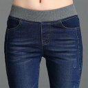 2色 スキニー パンツ ジーパン ジーンズ デニム 伸縮 ストレッチ ハイウエスト カッコイイ シンプル 春 夏 秋 冬 ブルーデニム ウエストゴム ロング ズ...
