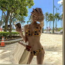 ビキニ 水着 レディース エキゾチック 柄 アジアン セクシー 黒 紐 三角 ビキニ カッコイイ 個性的 ブラジリアン セパレート 水着 上下セット ポイントカ...
