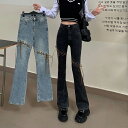 ボトムス デニム パンツ ジーパン ズボン レディース ワイド レースアップ 編み上げ ボヘミアン パンツ フレア ストレート ハイウエスト 編み込み デニム ...