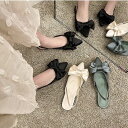 ミュール パンプス リボン レディース ローヒール フラット ぺたんこ 靴 くつ クツ 歩きやすい 疲れにくい PU かわいい きれいめ 上品 パーティーシュー...