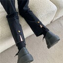 デニム パンツ 黒 ブラック ロング ジーパン ジーンズ ストレート カットオフデニム 切りっぱなし バックスリット ハート スタッズ ハイウエスト ヴィンテー...