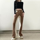 2色 ボトムス パンツ ストレート レディース ブラウン ブラック 茶色 黒 バイカラー 配色 個性的 ズボン かっこいい クール カジュアル ハイウエスト ユ...