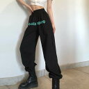 スウェット パンツ ジョガーパンツ レディース ストリート スポーティー ロゴ 黒 かっこいい ジャージ ハイウエスト ウエストゴム 伸縮性 シンプル カジュア...