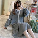 4色 ルームウェア ワンピース パジャマ ネグリジェ レディース 長袖 フリル 可愛い ガーリー 春 夏 秋 部屋着 ナイトウエア 寝間着 マタニティ ボタン ...