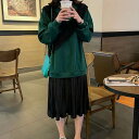 ワンピース レディース ミモレ ドッキング 切り替え プルオーバー フリル プリーツ 長袖 重ね着風 襟なし ラウンドネック 大人可愛い かっこいい 黒 緑 フ...