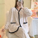 2色 もこもこ ルームウェア 上下セット フリース 秋 冬 パジャマ 部屋着 レディース Vネック 厚手 前開き ボタン ポケット モコモコ ベージュ 無地 大...