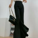 フレア パンツ ロング丈 黒 無地 かっこいい 大胆 スリット ハイウエスト カッコイイ クール 春 秋 ボトムス ズボン ブールカット レディース 小さいサイズ S M 大きいサイズ L XL 2XL ブラック コーデ フォーマル きれいめ パンツ 黒 美脚 脚長 オシャレ デート 女子会 存在