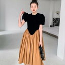 ワンピース ドレス ミモレ丈 フレア プリンセス 半袖 袖あり レトロ 背中開き バックシャン バイカラー 黒 ワンピ レディース パーティードレス カワイイ ...