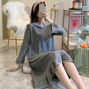 8色 ルームウェア ワンピース パジャマ ロング 襟付き Vネック 長袖 春 秋 かわいい ラブリー レディース 部屋着 ラフ シャツ ネグリジェ グレー ブラ...