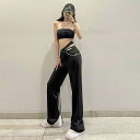 黒 パンツ レディース ボトムス ズボン シンプル カジュアル おしゃれ お洒落 かっこいい 個性的 アシンメトリー チェーン ハイウエスト ストレートパンツ ...