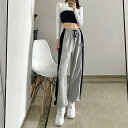 スウェット パンツ ジョガーパンツ レディース ストリート グレー 黒 バイカラー スポーティー ロゴ サイドライン かっこいい ジャージ ハイウエスト ウエス...