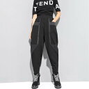 ボトムス パンツ テーパードパンツ ドロップクロッチ 黒 無地 個性的 カッコイイ ブラック ワイド 切り替えデザイン 異素材MIX カジュアル 大人 おしゃれ ズボン かっこいい ラフ メンズライク ボーイッシュ スポーティー ロングパンツ クール モード系 主役級 存在感 春 夏