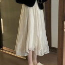 ミモレ丈 スカート Aライン 白 ふんわり 春 夏 フレアスカート ボトムス ヘビロテ フェミニン かわいい 個性的 ハイウエスト ガーリー プリティ 無地 レ...