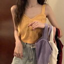 6色 キャミソール ニット キャミ ショート丈 ハート セクシー 無地 シンプル カジュアル タンクトップ インナー 可愛い 袖なし 春夏 トップス ラフ ゆっ...
