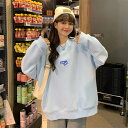 3色 トレーナー プルオーバー レディース ルーズ ラウンドネック 長袖 トップス フード無し カットソー ワンポイント ロゴ おしゃれ 襟なし カジュアル 可...