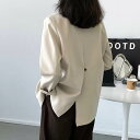 3色 ジャケット 薄手 春 秋 コート アウター レディース スリット バックシャン かっこいい シンプル 黒 白 ベージュ 無地 バックスリット ダブルブレスト風 おしゃれ 大人可愛い 長袖 ミドル丈 ショート丈 カジュアル 個性的 上着 クール フォーマル 大人かわいい こなれ感