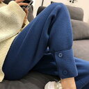 4色 ロング丈ニットパンツ ボトム カジュアル ゆったりめ ハイウエスト クール カッコイイ レトロ スタイリッシュ スタイルアップ いい女 秋 冬 レディース ワンサイズ フリーサイズ グレー ブラック ブルー ベージュ 灰色 黒 青 美脚 脚長 オシャレ デート 女子会 存在感