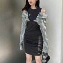 カットアウト ワンピ ワンピース ミニ ショート丈 ストライプ オープンショルダー 甘め かわいい フェイクレイヤード シャツ 大人可愛い きれいめ おしゃれ ...