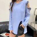 9色 ニット カットアウト トップス セーター 市松模様 チェック柄 スリット オープンショルダー クルーネック トレンド 流行 トップス 個性的 長袖 肌見せ 肩見せ かわいい 大人可愛い きれいめ カジュアル おしゃれ お洒落 こなれ感 ラフ 主役級 存在感 無地 春 秋 10代