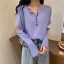 7色 カットアウト トップス 長袖 ロンT カットソー ヘンリーネック オーバーサイズ クルーネック トレンド 流行 トップス 個性的 長袖 肌見せ 肩見せ かわいい 大人可愛い きれいめ カジュアル おしゃれ お洒落 こなれ感 ラフ 主役級 存在感 無地 春 秋 10代 20代 30代