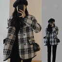チェック柄コート ジャケット ノーカラーコート アウター ミドル丈 かわいい 大人可愛い 上品 シンプル おしゃれ お洒落 こなれ感 ラブリー キュート レディース 襟なし 長袖 前開き レトロ 暖かい 防寒 秋 冬 10代 20代 30代 OL 通勤 学生 通学 デート お出かけ 女子会 休日