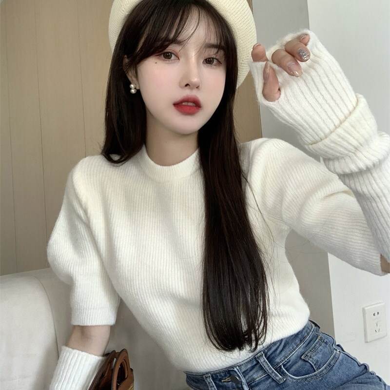 4色 カットアウトニット アームウォーマー リブニット パフスリーブトレンド 流行 トップス ニット 個性的 長袖 肌見せ 肩見せ かわいい 大人可愛い きれい...