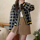 2色 ニットカーディガン セーター チェック柄 羽織りトップス クルーネック かわいい 大人可愛い きれいめ カジュアル おしゃれ お洒落 ラブリー キュート ...