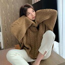 3色 長袖ニット セーター プルオーバー トップス ケーブル編み クルーネック ゆったり オーバーサイズ 長袖 かわいい 大人可愛い きれいめ おしゃれ お洒落...