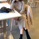4色 ワンピース リブニット ハイネック 長袖ニット ボタン カフェ ロング丈 カラーバリエーション ニットワンピース OL 長袖 大人可愛い カジュアル シン...