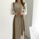 2色 ニットワンピース ロングワンピース リブ クルーネック Aライン リボン 長袖 かわいい 大人可愛い きれいめ カジュアル おしゃれ お洒落 大人女子 こなれ感 ラブリー キュート ガーリー エレガント 主役級 存在感 フェミニン レディース シック ハイウエスト 無地 秋 冬(4)