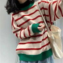 3色 長袖ニット セーター プルオーバー ボーダー ストライプ 配色ニット クルーネック かわいい 大人可愛い シンプル カジュアル 大人 おしゃれ お洒落 か...