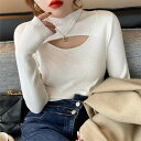 4色 長袖ニット セーター リブニット ハイネック カットオフ トップス 長袖 個性的 肌見せ かわいい 大人可愛い きれいめ おしゃれ お洒落 キュート ラブ...