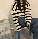 2色 トップス ニット レディース ニットトップス ボーダー オーバーサイズ 萌え袖 ゆったり 大きめ 楽ちん カジュアル シンプル 丸首 クロップド クロップ...