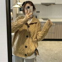 4色 トップス ニット レディース ニットトップス ボタン カーディガン ハイネック 丸首 ケーブルニット ケーブル編み 前開き 萌え袖 ゆったり 楽ちん 防寒...